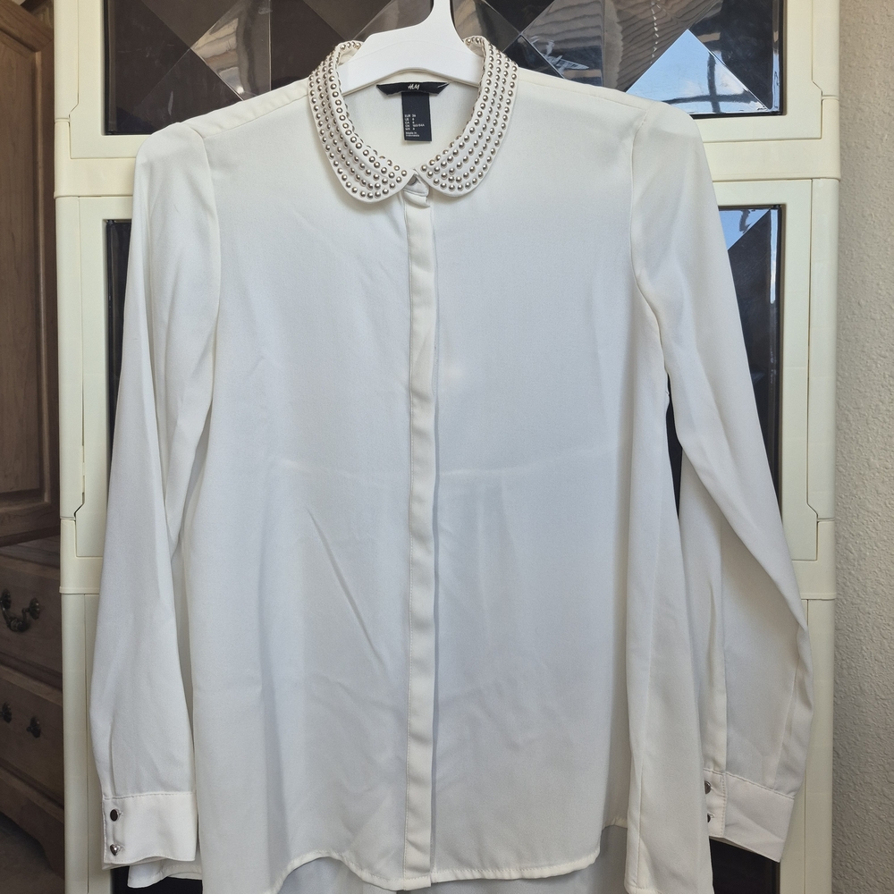 H&M Cream Blouse with Pearl Collar